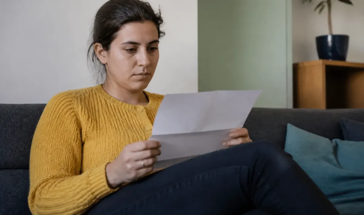 personne assise tenant document pret immobilier entre mains