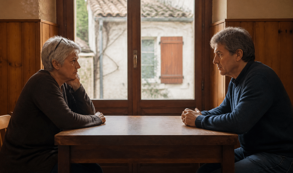 Maison divisee entre deux proprietaires assis face a face