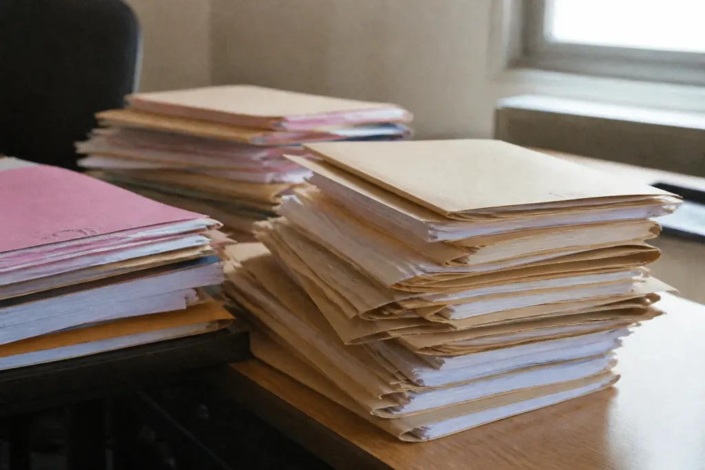 Dossiers administratifs et journal officiel sur bureau