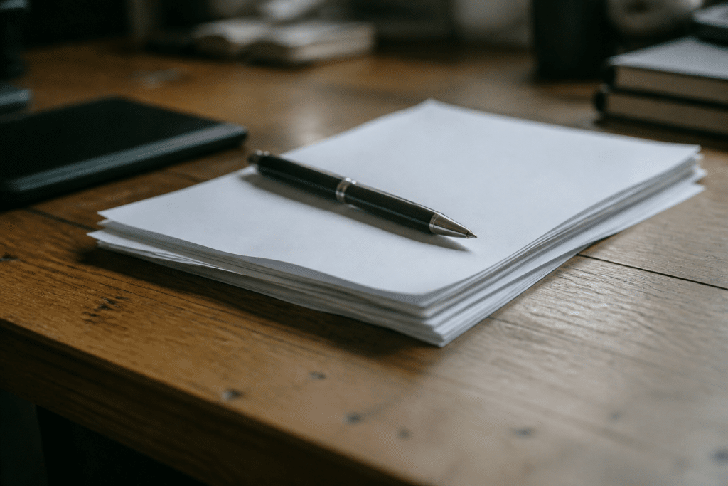Documents légaux avec stylo sur table de travail