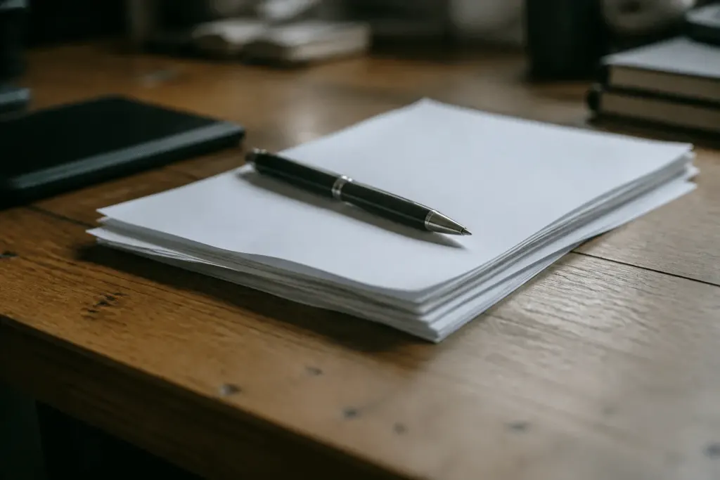 Documents légaux avec stylo sur table de travail