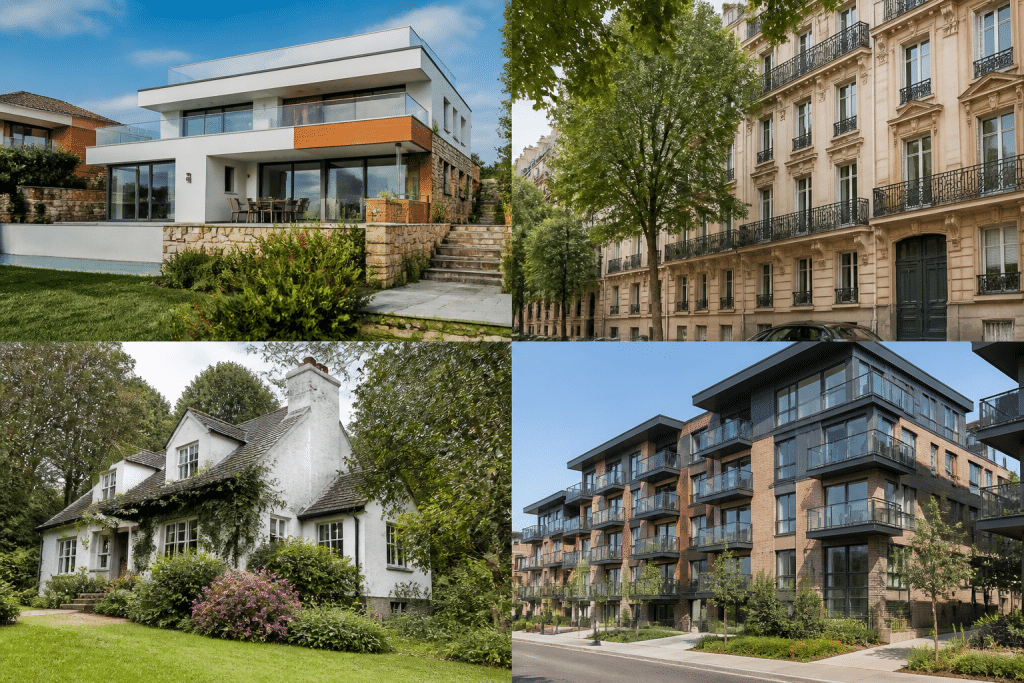 Portefeuille immobilier international avec propriétés variées visibles