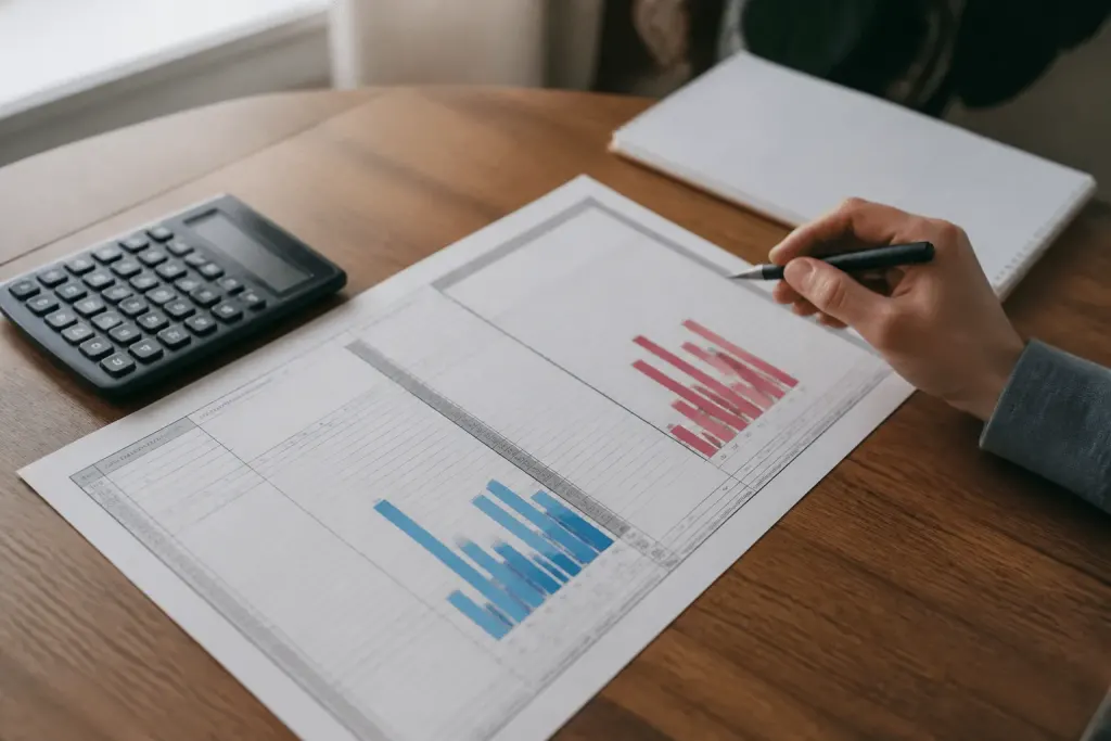 Tableau financier avec colonnes de revenus et dépenses visibles