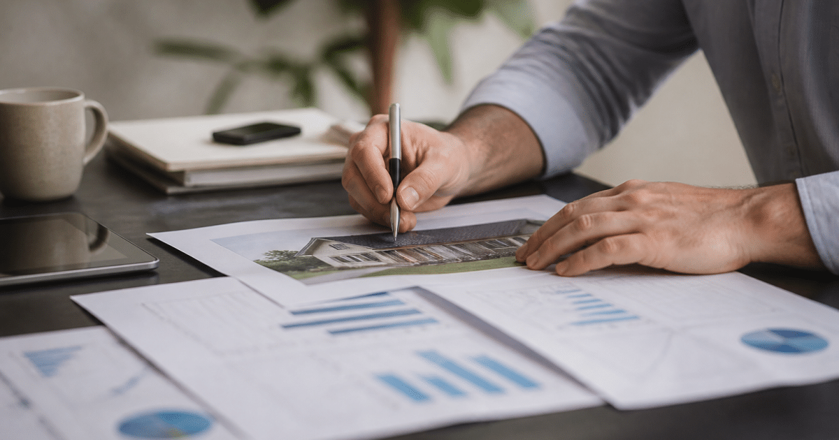 Documents immobiliers et graphiques comparatifs sur bureau professionnel
