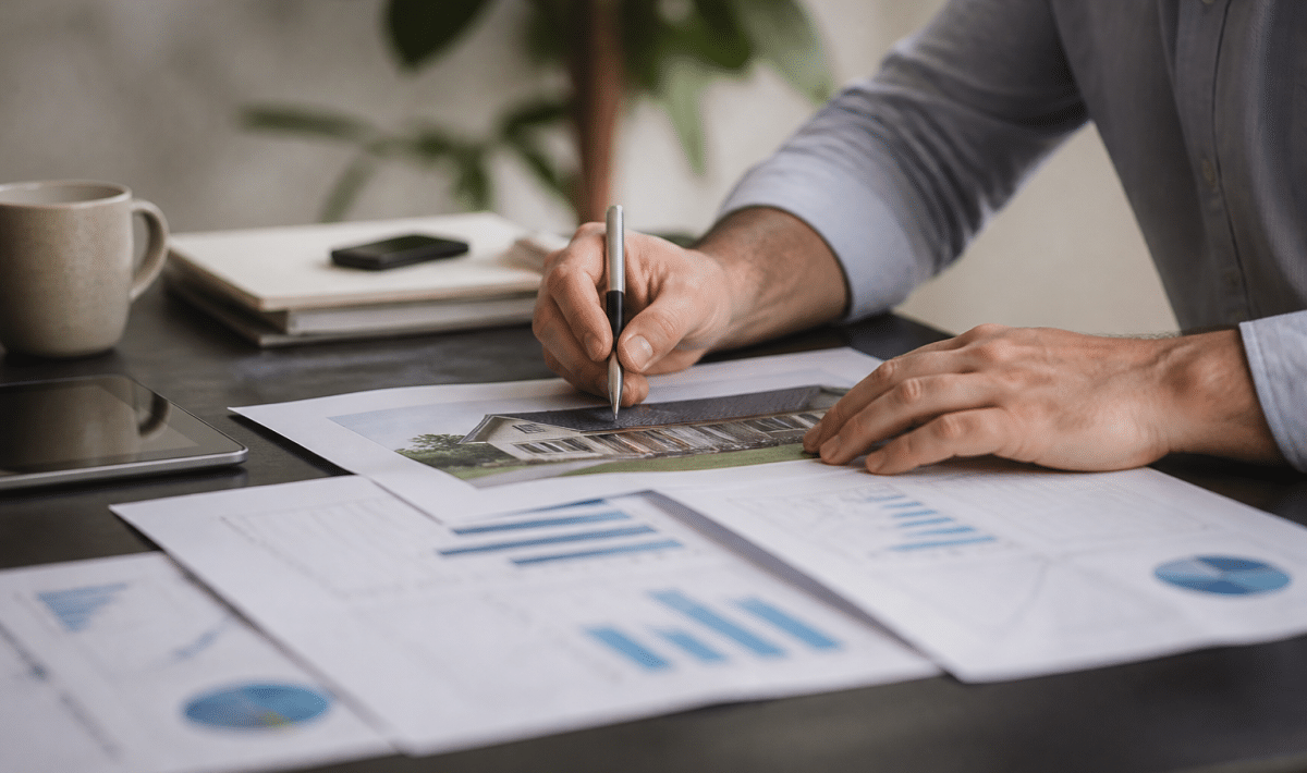 Documents immobiliers et graphiques comparatifs sur bureau professionnel