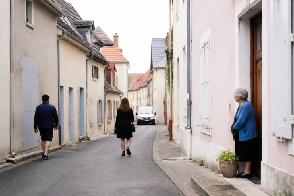 Rue tranquille avec habitants et facades ordinaires