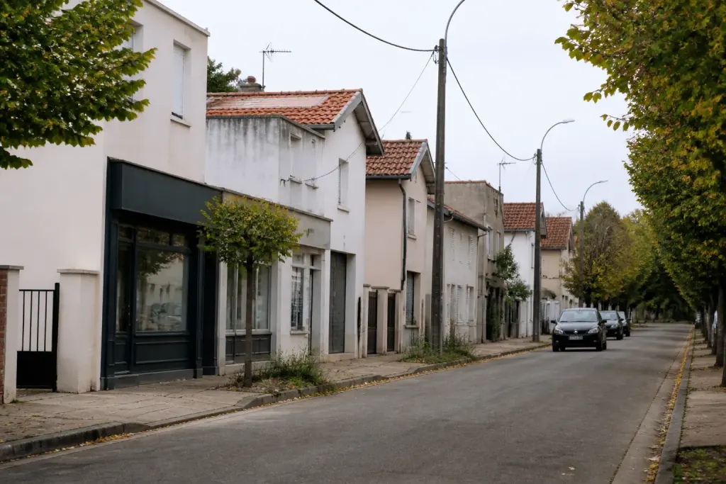 Rues residentielles avec maisons individuelles et petits commerces