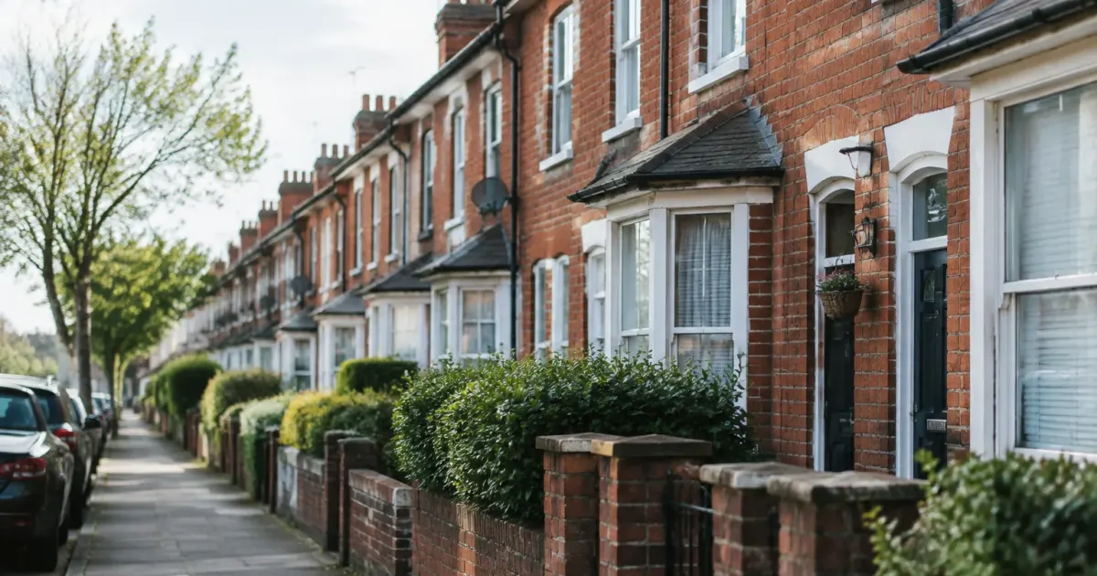 Maisons en briques alignees sur une rue residentielle