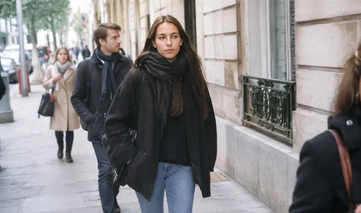 Passants marchant sur un trottoir pres de facades