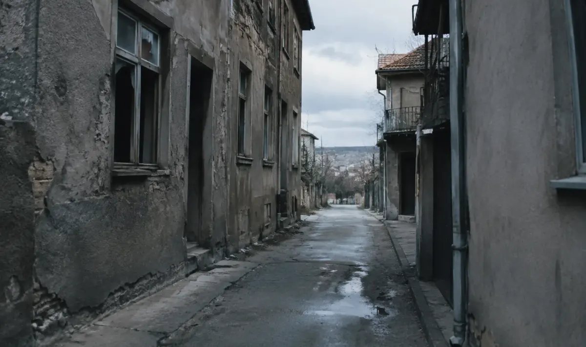 Rues vides facades grises batiments endommages ruelles sombres
